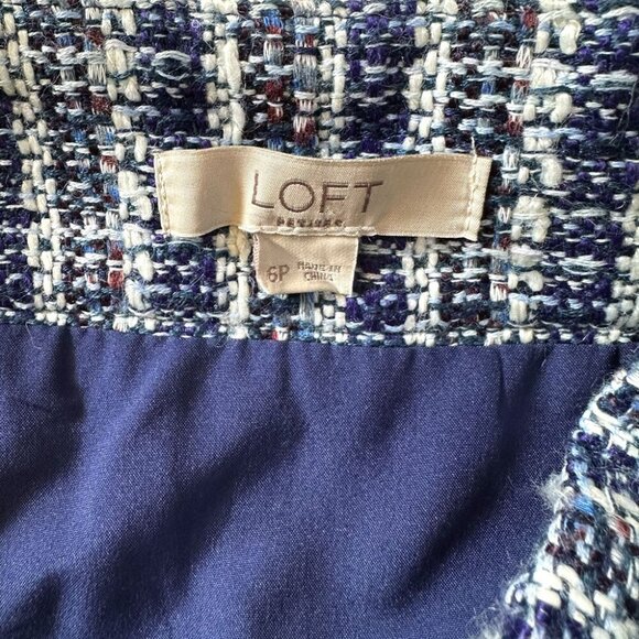 Loft Tweed Mini A-Line Skirt Sz 6P Blue White Academia Preppy Y2K Office Siren - Picture 5 of 7